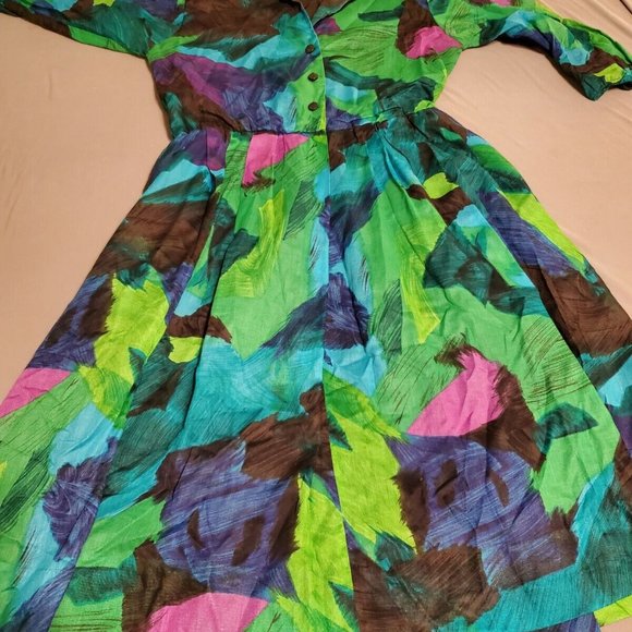 Vintage Doncaster Blue Purple Abstract Dress SZ 14 Mod Art to wear Swing - Picture 3 of 10